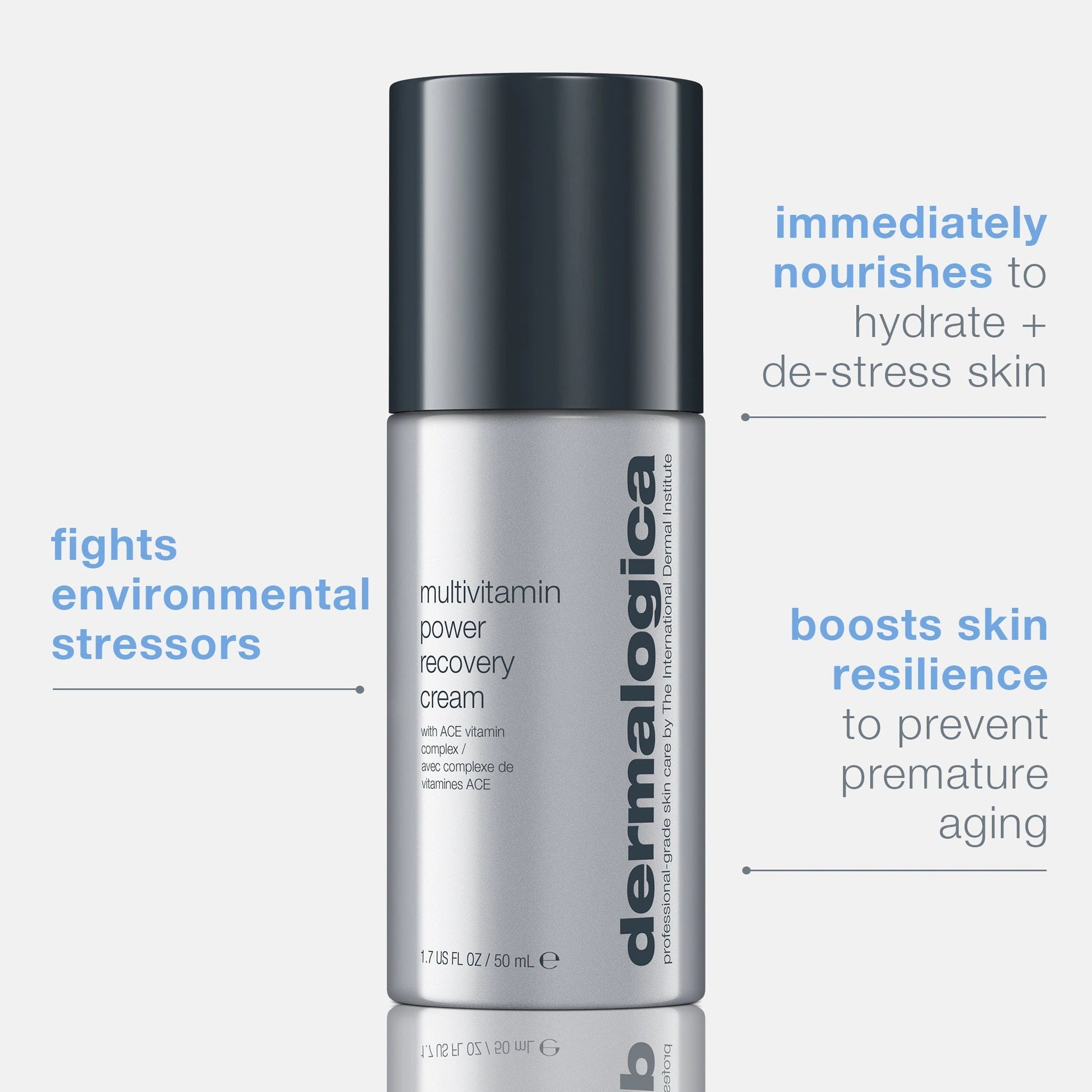 Dermalogica MultiVitamin Power Recovery Cream 50ml verpakking met vitamine A, C, E voor hydratatie en herstel van de huid.