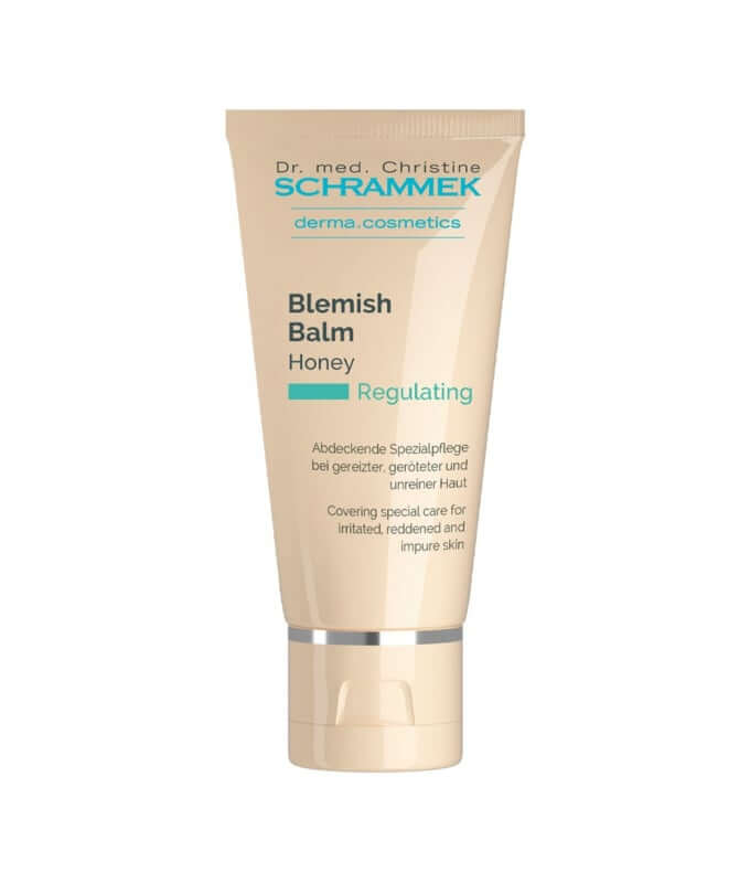 Schrammek Blemish Balm Honey 40ml, verzorgende getinte dagcrème voor onzuivere huid in tube met praktische verpakking.