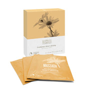 Massada Prebiotics Skin Calming Bio Facial Mask 6pc in verpakking met dessertkleurige sheetmaskers voor gevoelige huid.