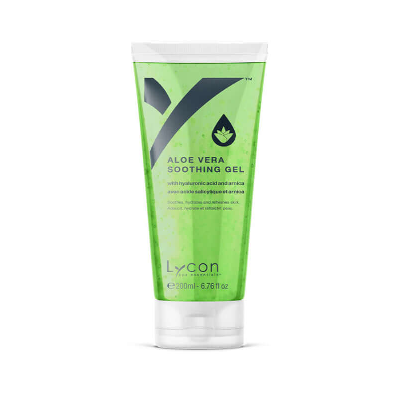 Lycon Aloe Vera Soothing Gel 200ml in een groene tube, verzacht en hydrateert de huid na waxen of zonneschijn.