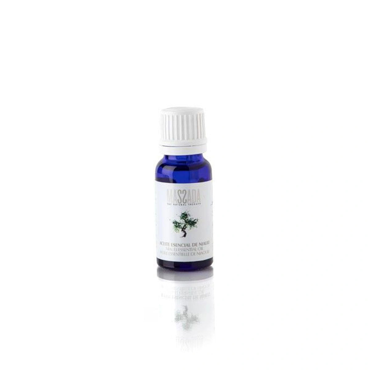 Massada Niauli Essential Oil 15ml in een blauw glazen flesje voor huidtoning en celregeneratie