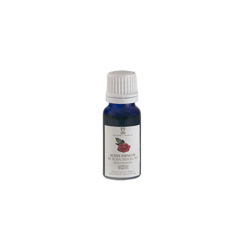Massada Absolute Rose Essential Oil 15ml in blauwe fles met witte dop, ideale geur voor huidherstel en anti-aging.