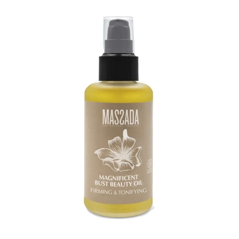 Massada - Magnificent Bust Beauty Oil 100ml in een luxe fles, geschikt voor verstevigen en verjongen van het decolleté.