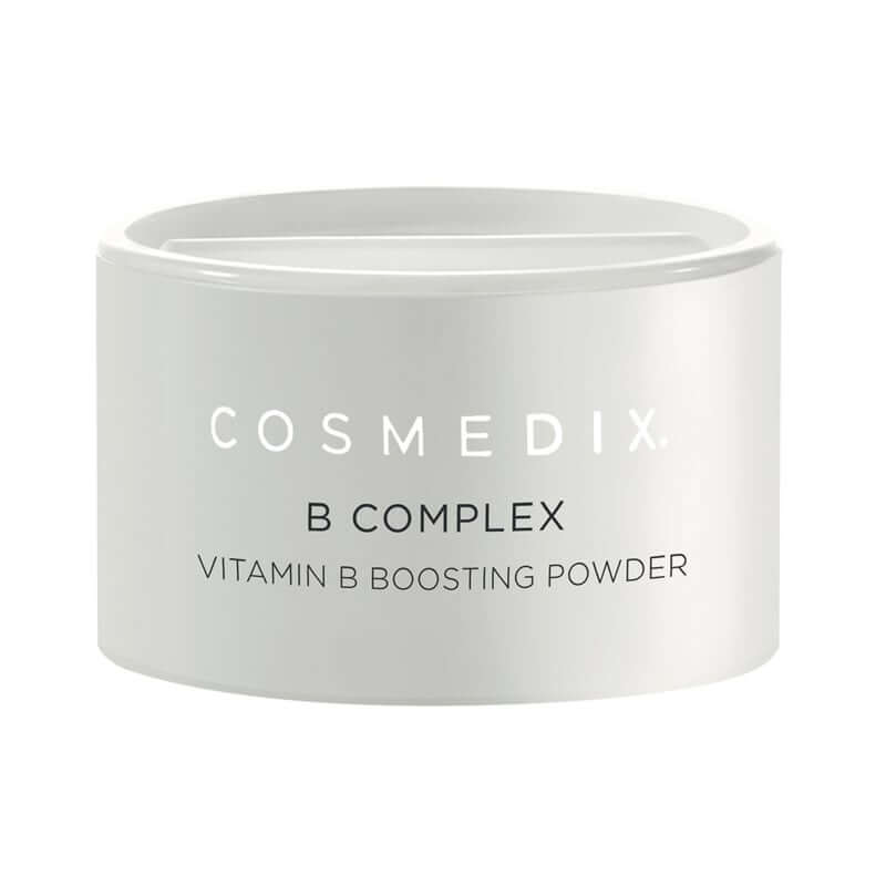 Cosmedix B Complex Vitamin B Boosting Powder 6g pot met een moderne, strakke uitstraling voor een gebalanceerde huid.