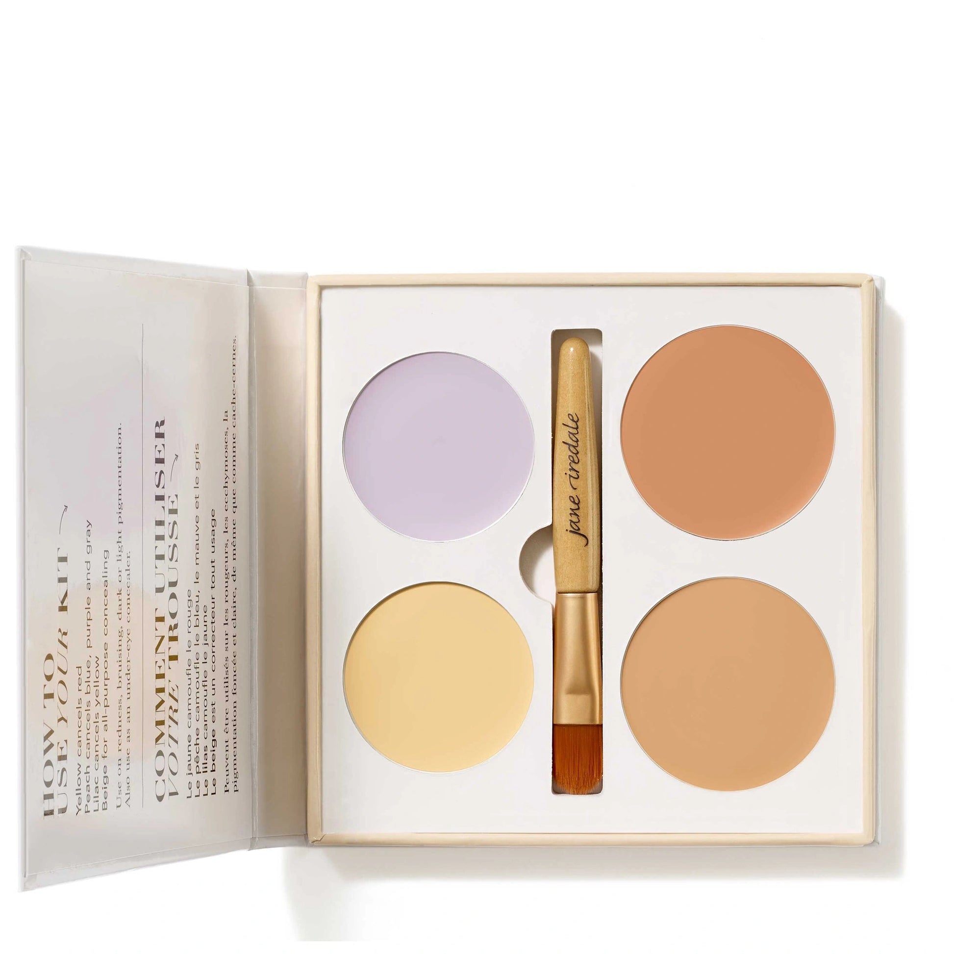 Jane Iredale Corrective Colors 9,9g palette met vier kleuren voor het camoufleren van imperfecties en blauwe plekken.