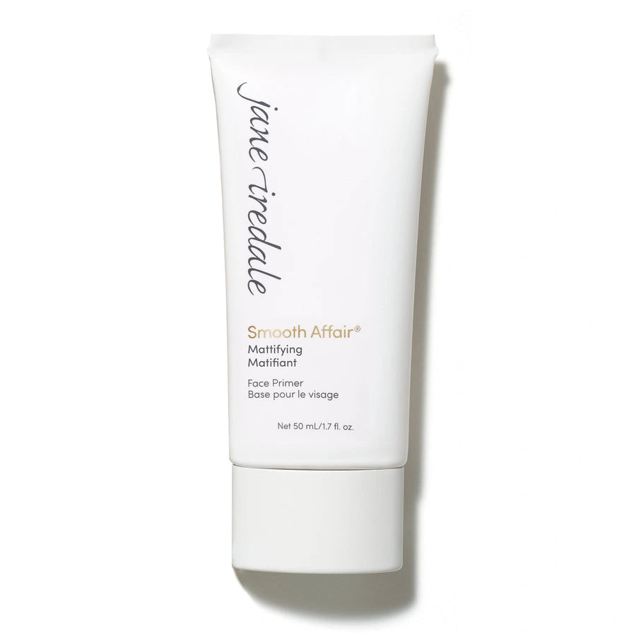 Jane Iredale Smooth Affair Mattifying Face Primer 50ml tube, perfect for oily and combination skin, ensuring a matte finish.