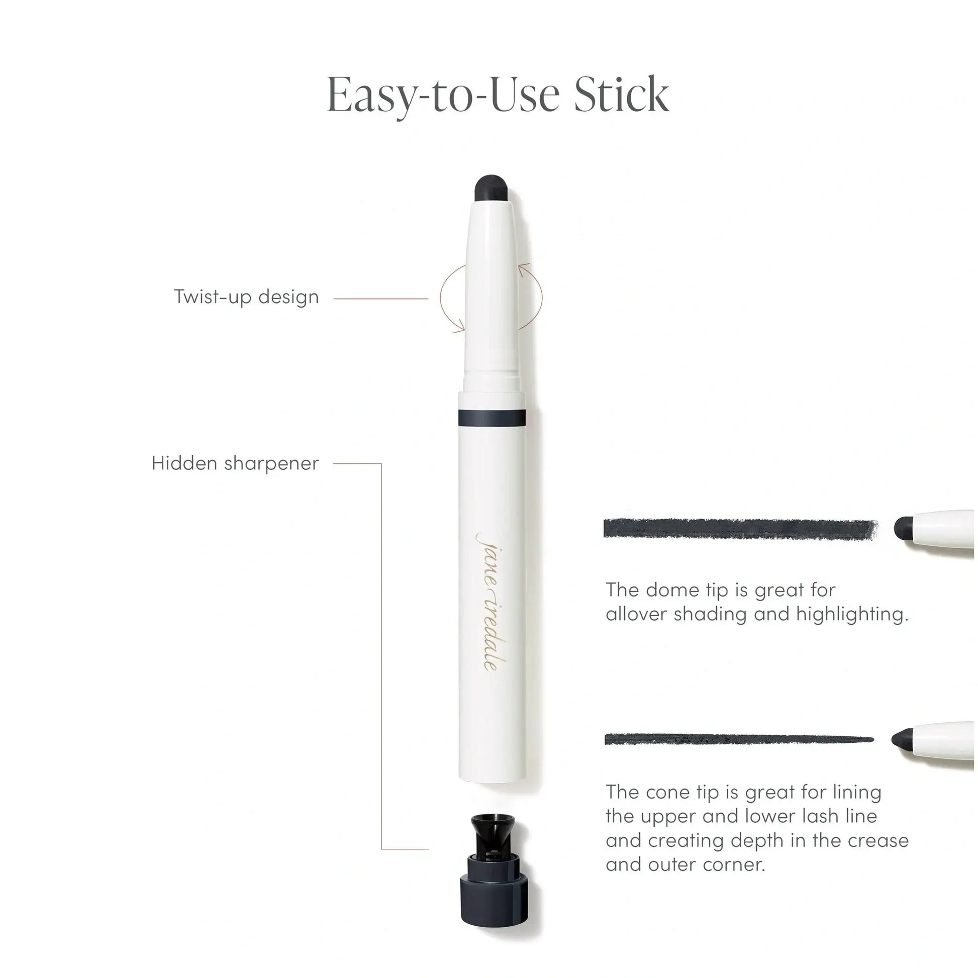 Jane Iredale ColorLuxe Eye Shadow Stick Prima 1,4g met twist-up ontwerp en verborgen slijper voor eenvoudig gebruik.