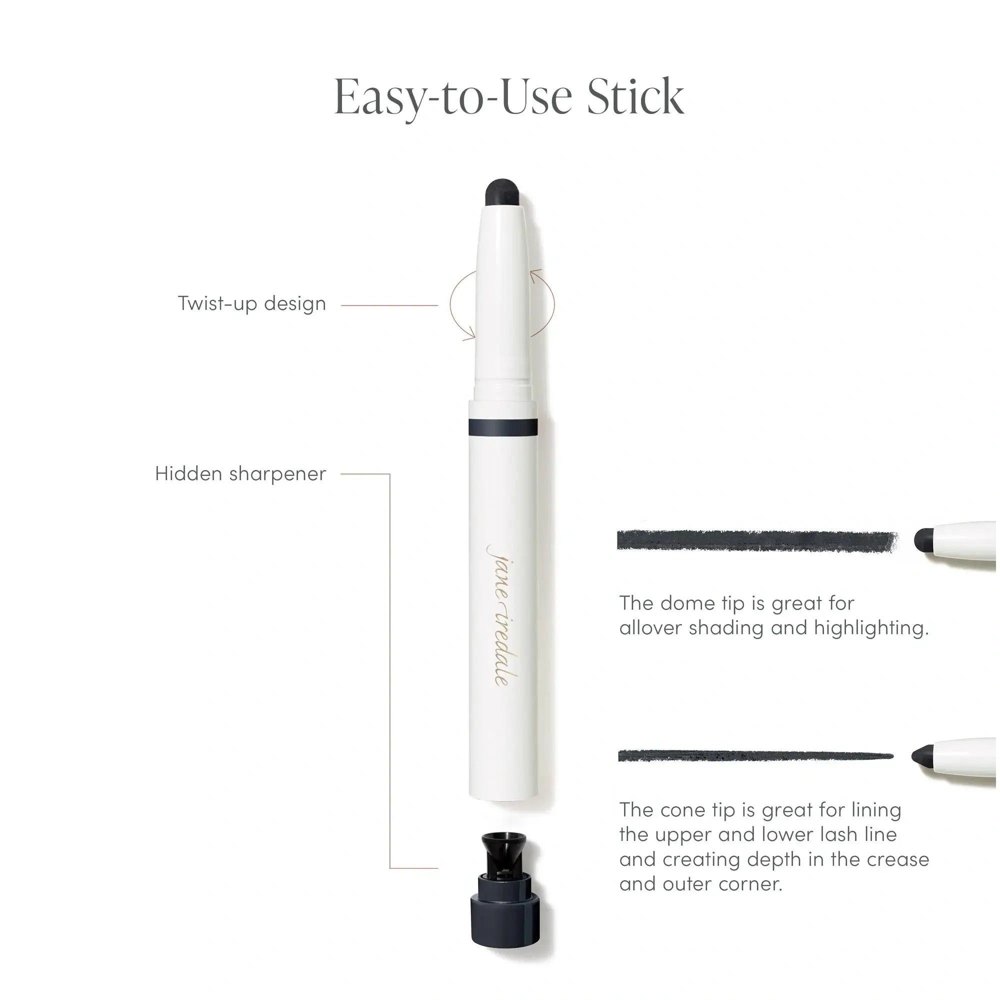 Jane Iredale ColorLuxe Eye Shadow Stick Cameo 1,4g met twist-up design en verborgen puntenslijper voor eenvoudig aanbrengen.
