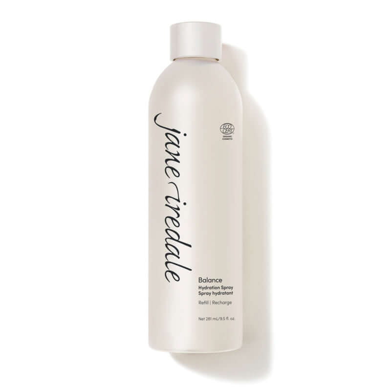 Jane Iredale Balance Hydration Spray Refill 281ml in een elegante fles voor de vette huid, voor optimale talgbalans en hydratatie.