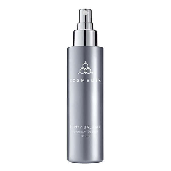 Cosmedix Purity Balance Exfoliating Prep Toner 150ml in een stijlvolle grijze sprayfles voor optimale huidverzorging.