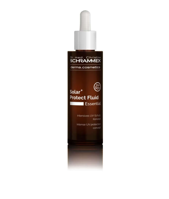 Schrammek Solar+ Protect Fluid SPF50+ 50ml, luxe zonnebrand met krachtige UV-bescherming in een stijlvolle verpakking.