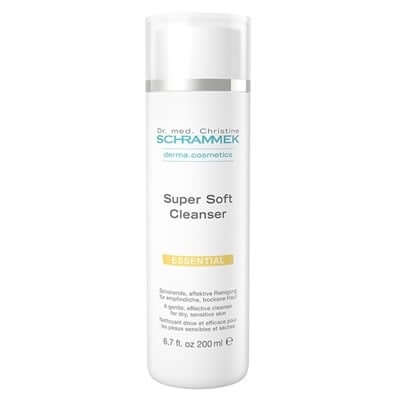 Schrammek Super Soft Cleanser 200ml, milde reinigingsmelk voor de droge huid in stijlvolle verpakking.