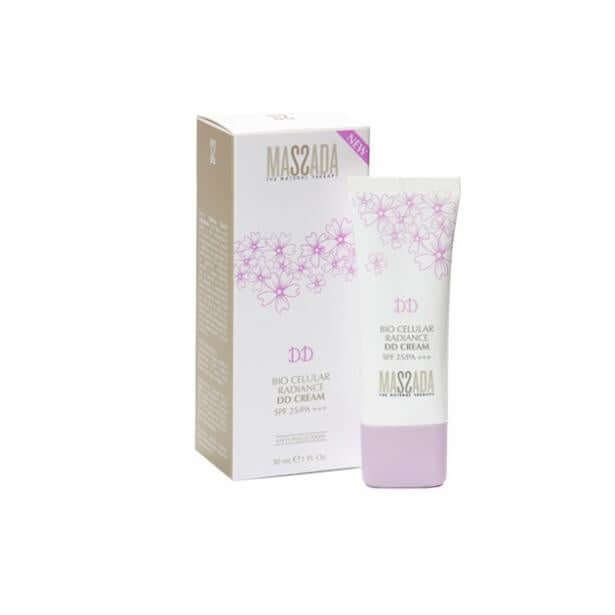 Massada BioCellular Radiance DD Cream SPF25/PA+++ 30ml tube en verpakking met lichte bloemenprint