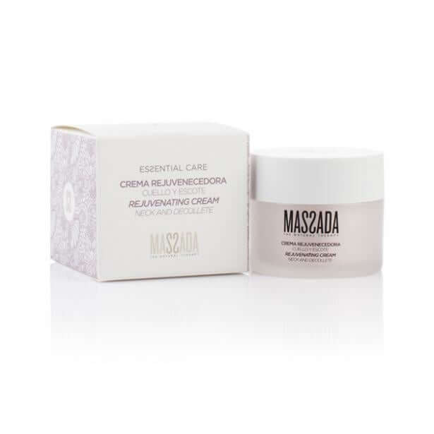 Massada - Rejuvenating Cream Neck and Decollete 50ml in glazen pot met luxe verpakking voor huidversteviging en hydratatie.