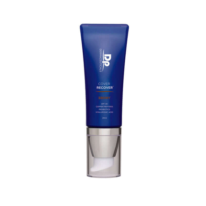 DP Dermaceuticals Cover Recover Ebony SPF30 20ml tube met diepbruine foundation en SPF voor donkere huidtinten
