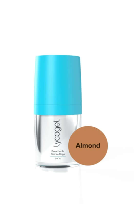 Lycogel Breathable Camouflage Almond 15ml met SPF 30 voor een natuurlijk gebronsde teint en warme ondertoon.