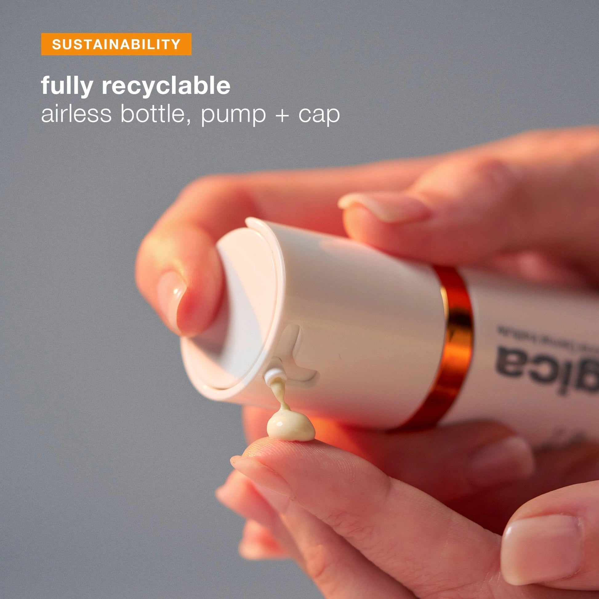 Dermalogica BioLumin-C Heat Aging Protector SPF50 50ml, duurzaam airless flesje met pomp en cap, volledig recyclebaar.
