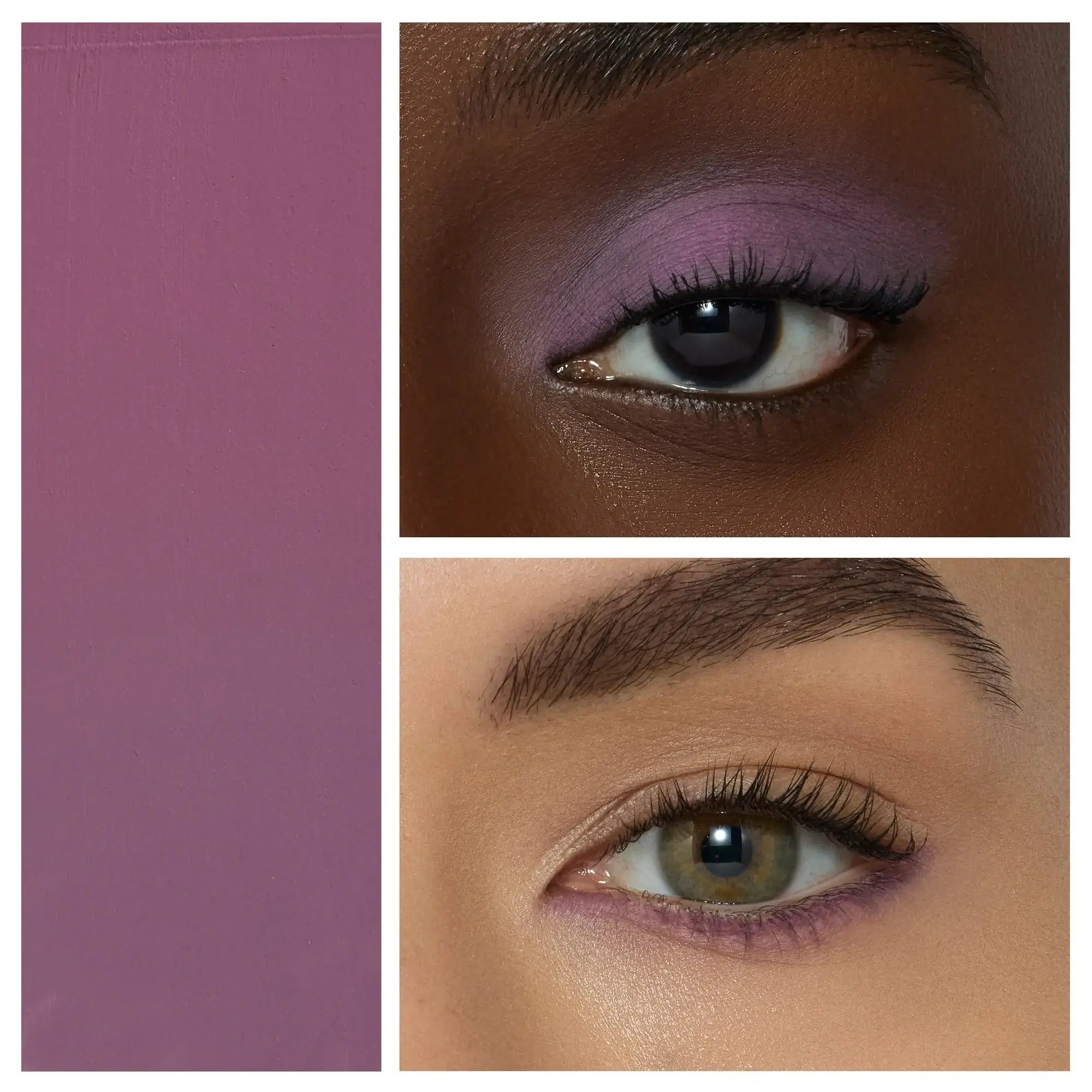 Jane Iredale ColorLuxe Eye Shadow Stick Provence 1,4g in zacht mauve, toegepast op groene en hazelnootbruine ogen.