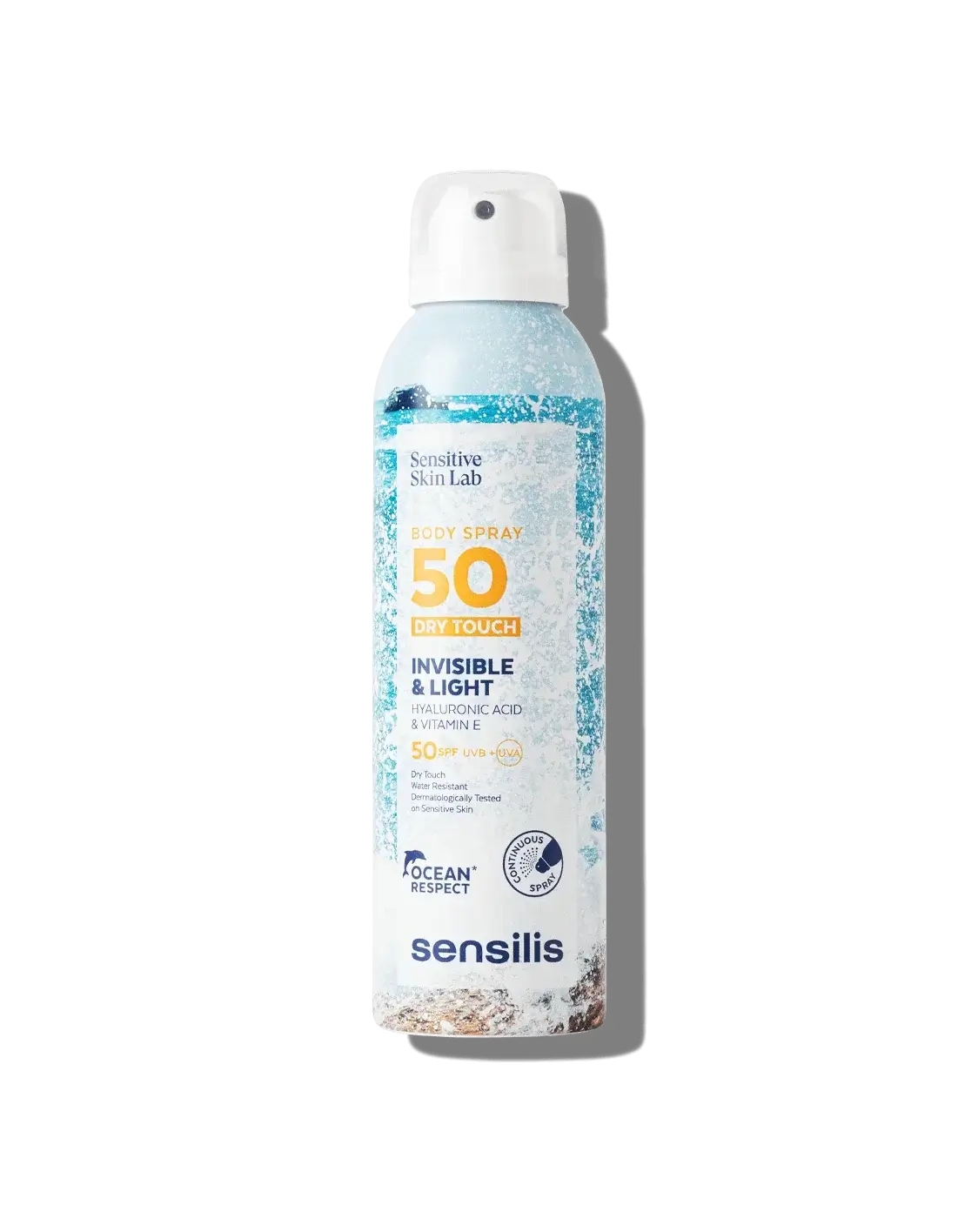 Sensilis Body Spray 50 Dry Touch 200ml, lichte zonnespray met SPF 50 voor een onzichtbare bescherming zonder plakkerigheid.