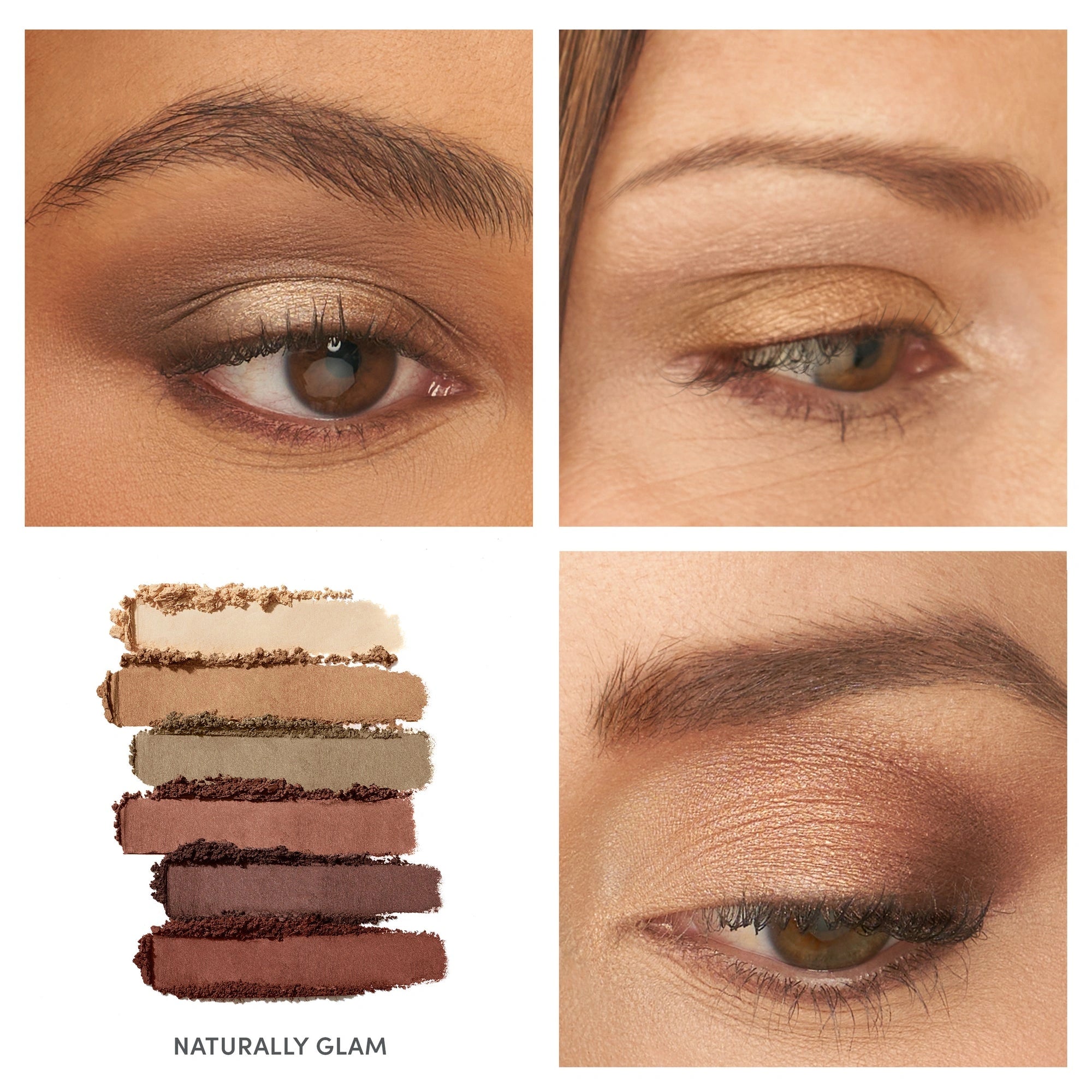 Jane Iredale PurePressed Eye Shadow Kit Naturally Glam 4,2g in shimmery luxe textiel-tinten op close-up ogen
