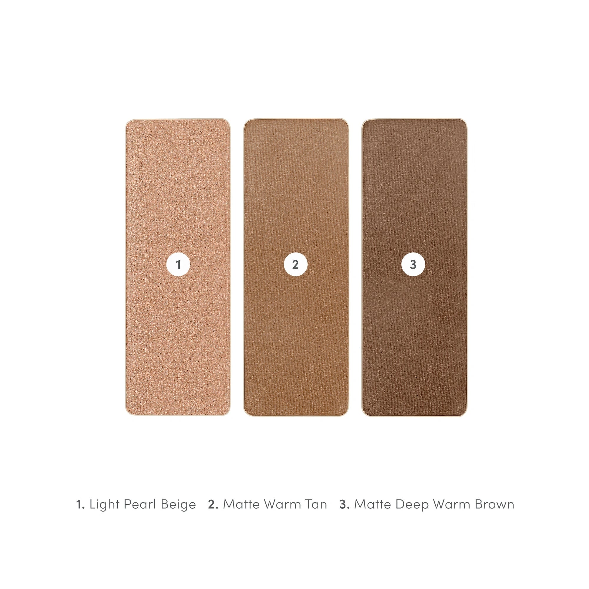 Jane Iredale PurePressed Eye Shadow Triple Cognac 2,1g met licht parelbeige, matte warme tan en diep warm bruin tinten