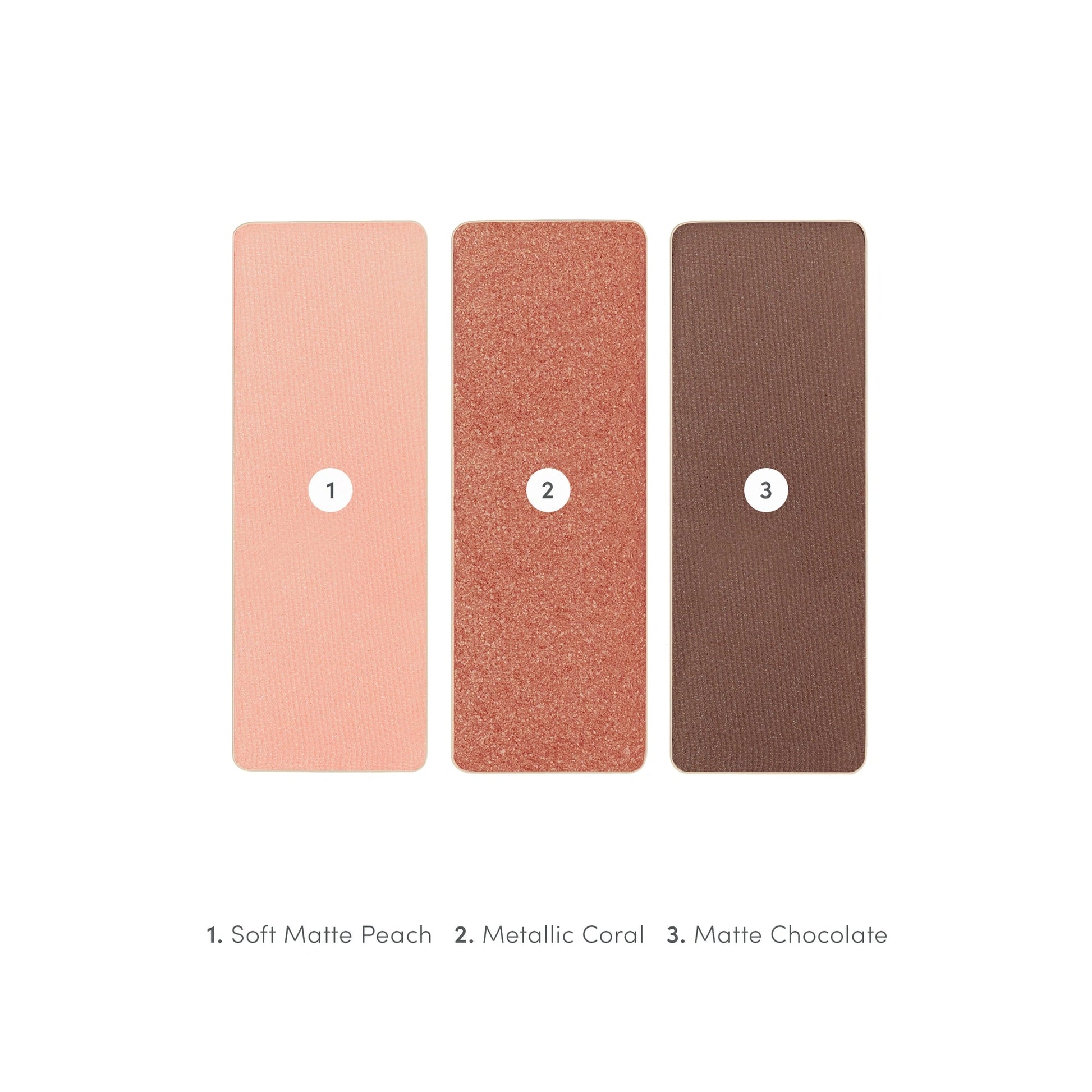Jane Iredale PurePressed Eye Shadow Triple Wildflower 2,1g met soft matte perzik, metallic koraal en matte chocoladebruin tinten