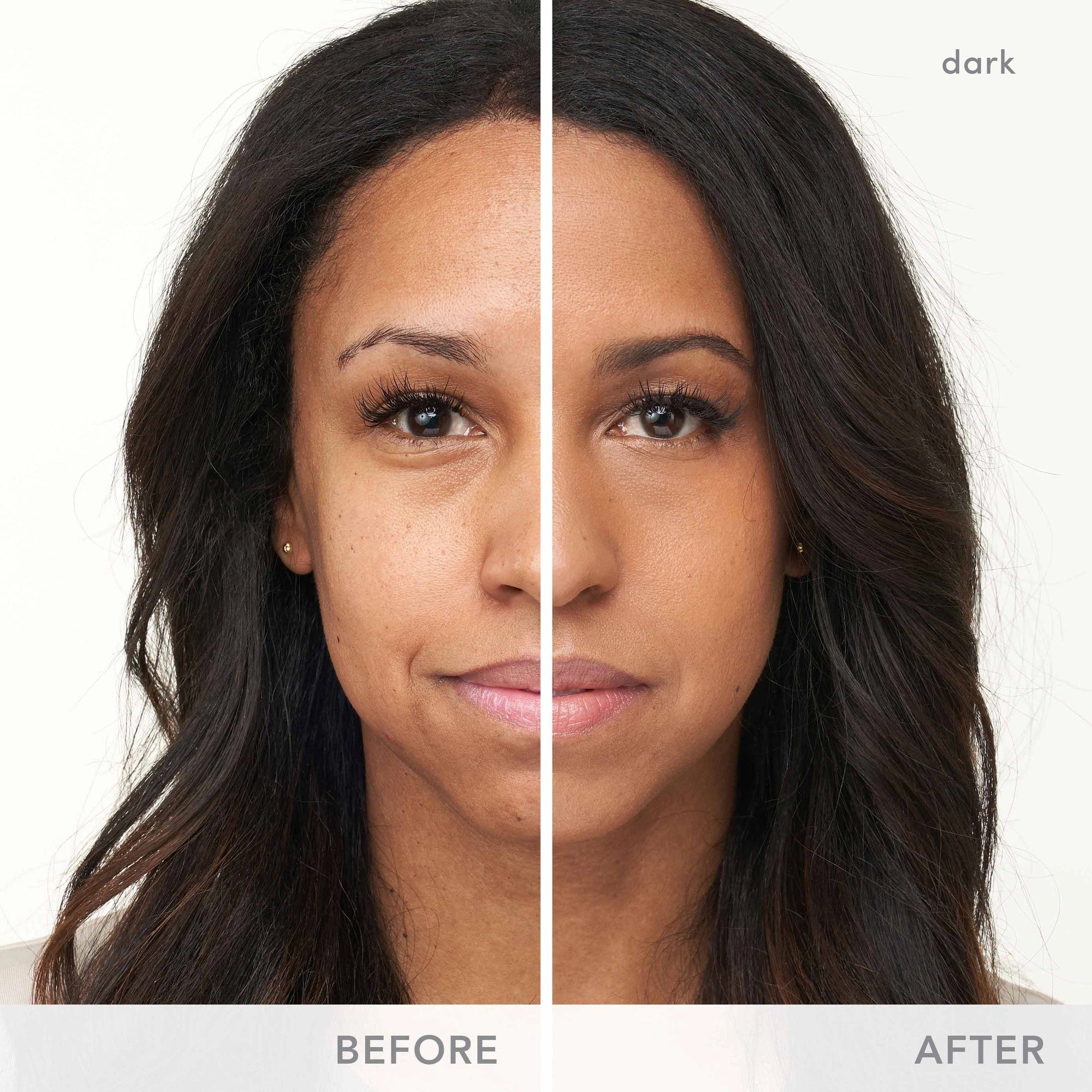 Jane Iredale Dream Tint® Tinted Moisturizer SPF15 Dark 50ml resultaat voor en na met stralende teint voor donkere huid.
