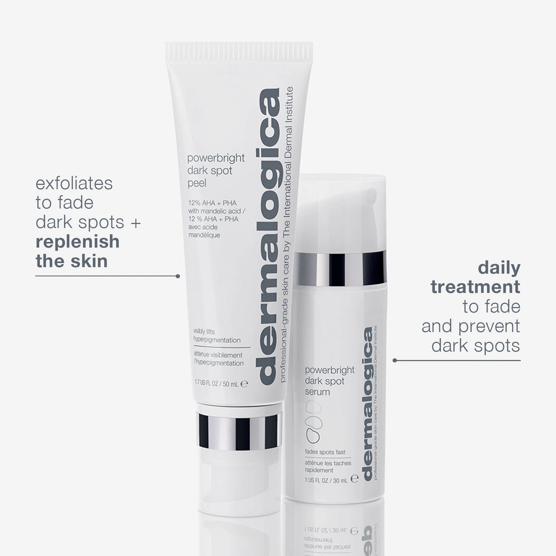 Dermalogica PowerBright Dark Spot System 80ml, duo voor het vervagen van pigmentvlekken met krachtige exfoliatie en serum.