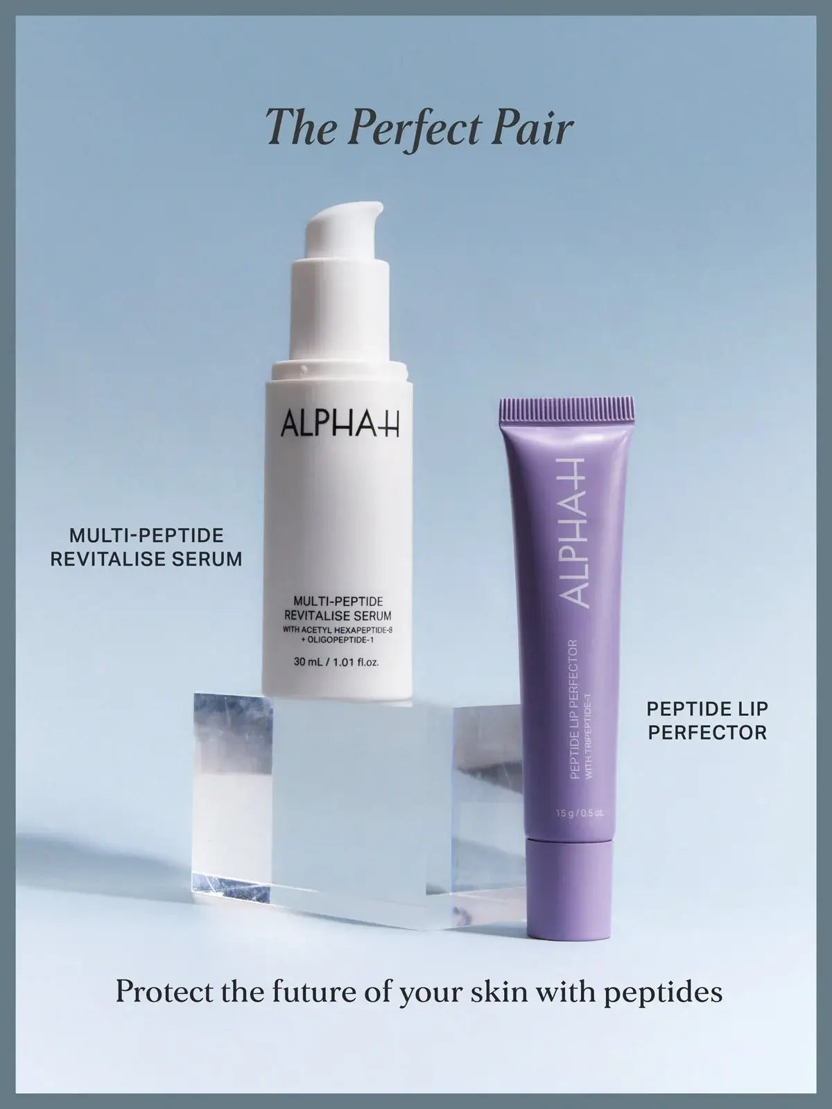 Alpha-H Multi-Peptide Revitalise Serum 30ml and Peptide Lip Perfector for youthful skin.