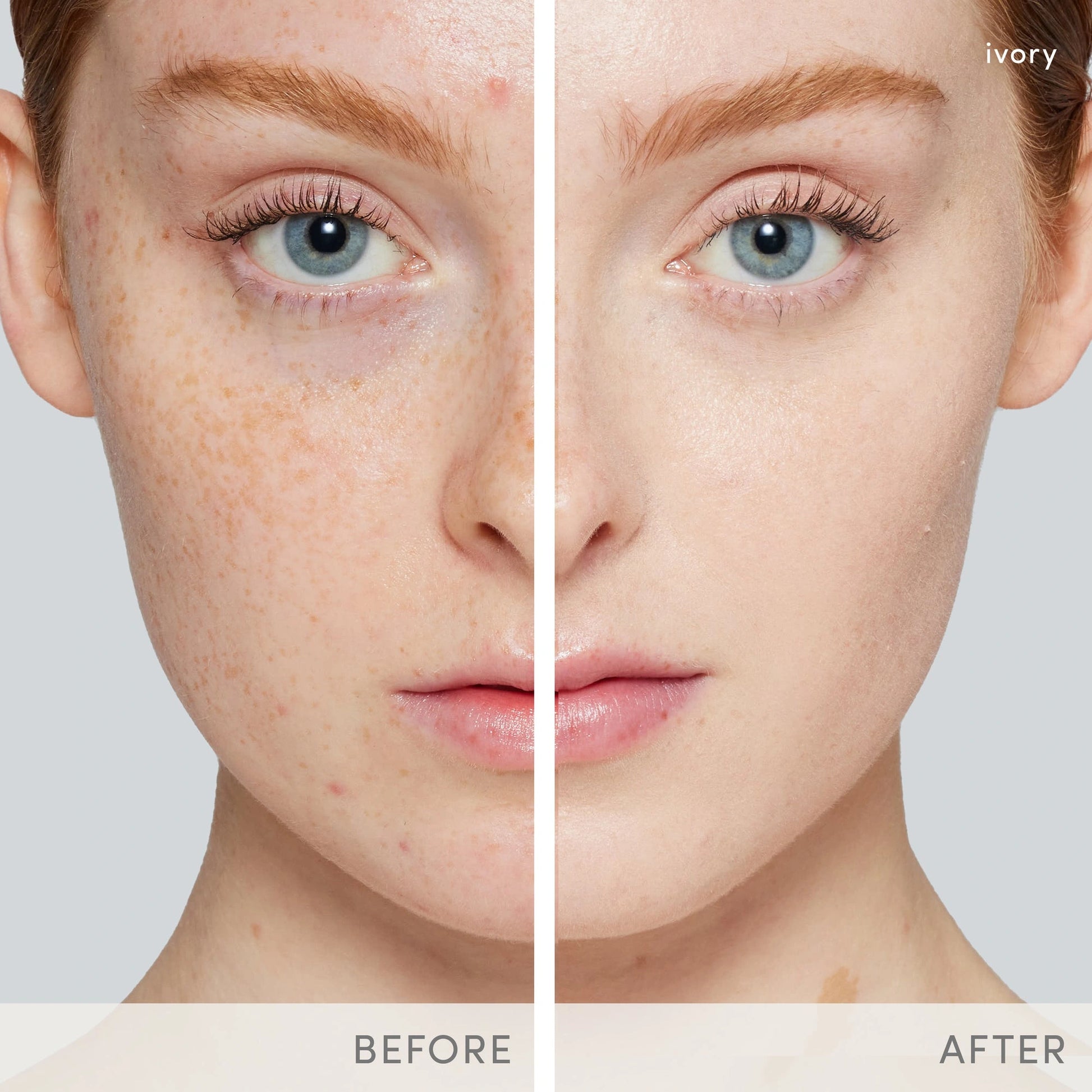 Jane Iredale PurePressed Base SPF20 Refill Ivory 9,9g voor een egale huid: voor en na resultaat met heldere teint.