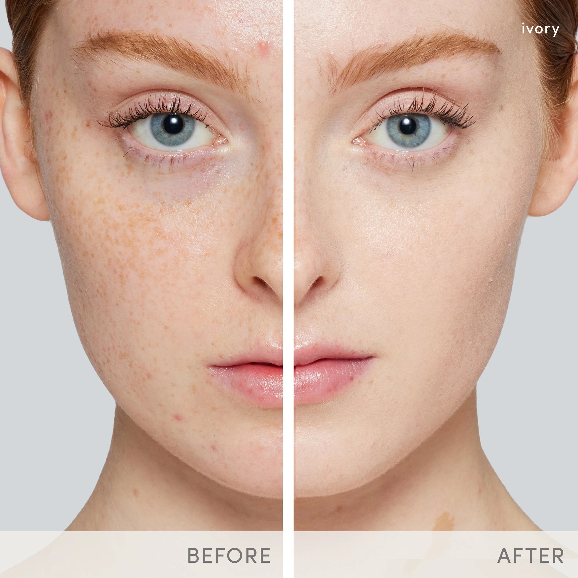 Jane Iredale PurePressed Base SPF20 Refill Ivory 9,9g voor een egale huid: voor en na resultaat met heldere teint.