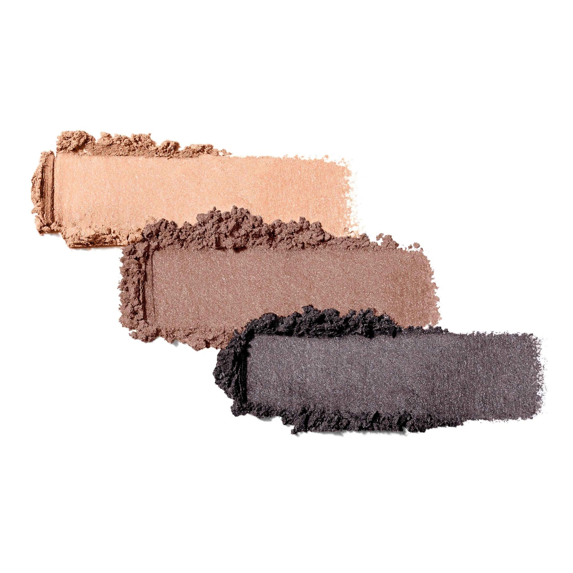 Jane Iredale PurePressed Eye Shadow Triple Brown Sugar 2,1g met drie shimmery tinten in perzik, bruin en grijs voor subtiele glans.