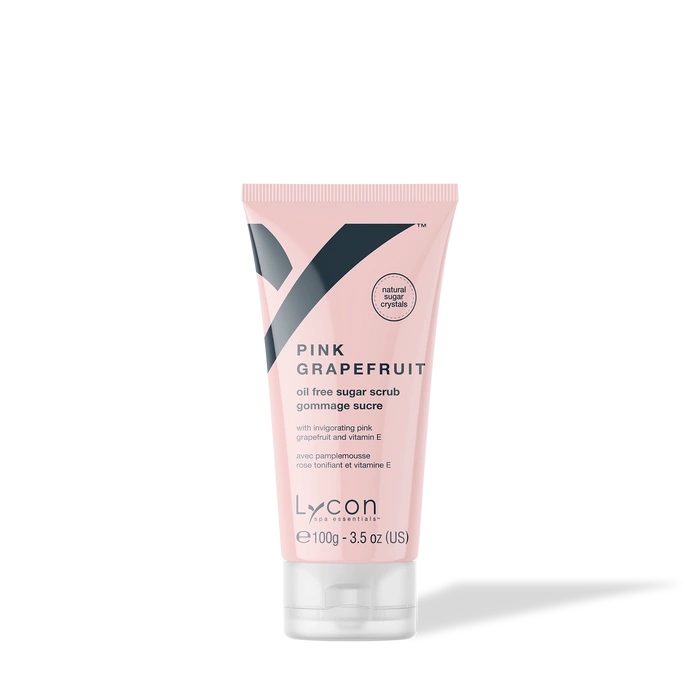 Lycon Pink Grapefruit Sugar Scrub 100g verpakking met verfrissende geur en exfoliërende textuur voor een energieke huid.