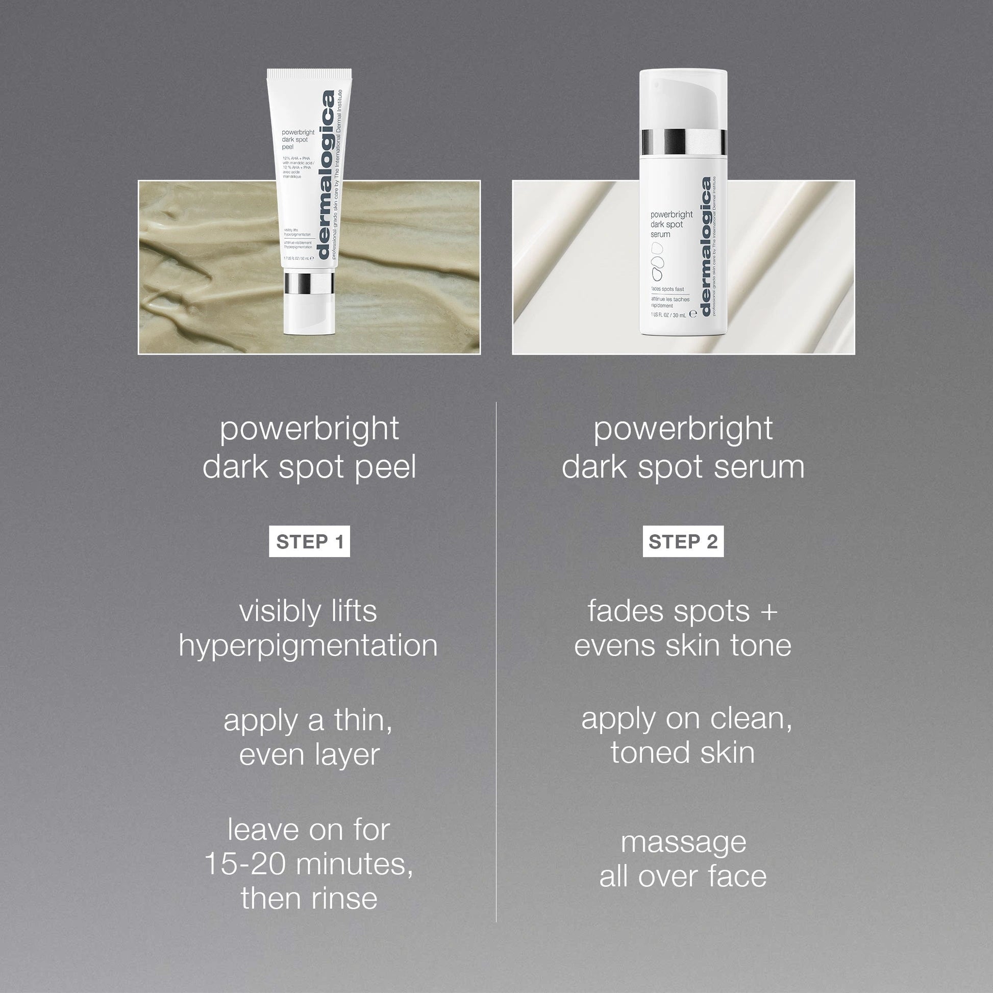 Dermalogica PowerBright Dark Spot System 80ml stappen voor het behandelen van pigmentvlekken en het verbeteren van de huidtoon.