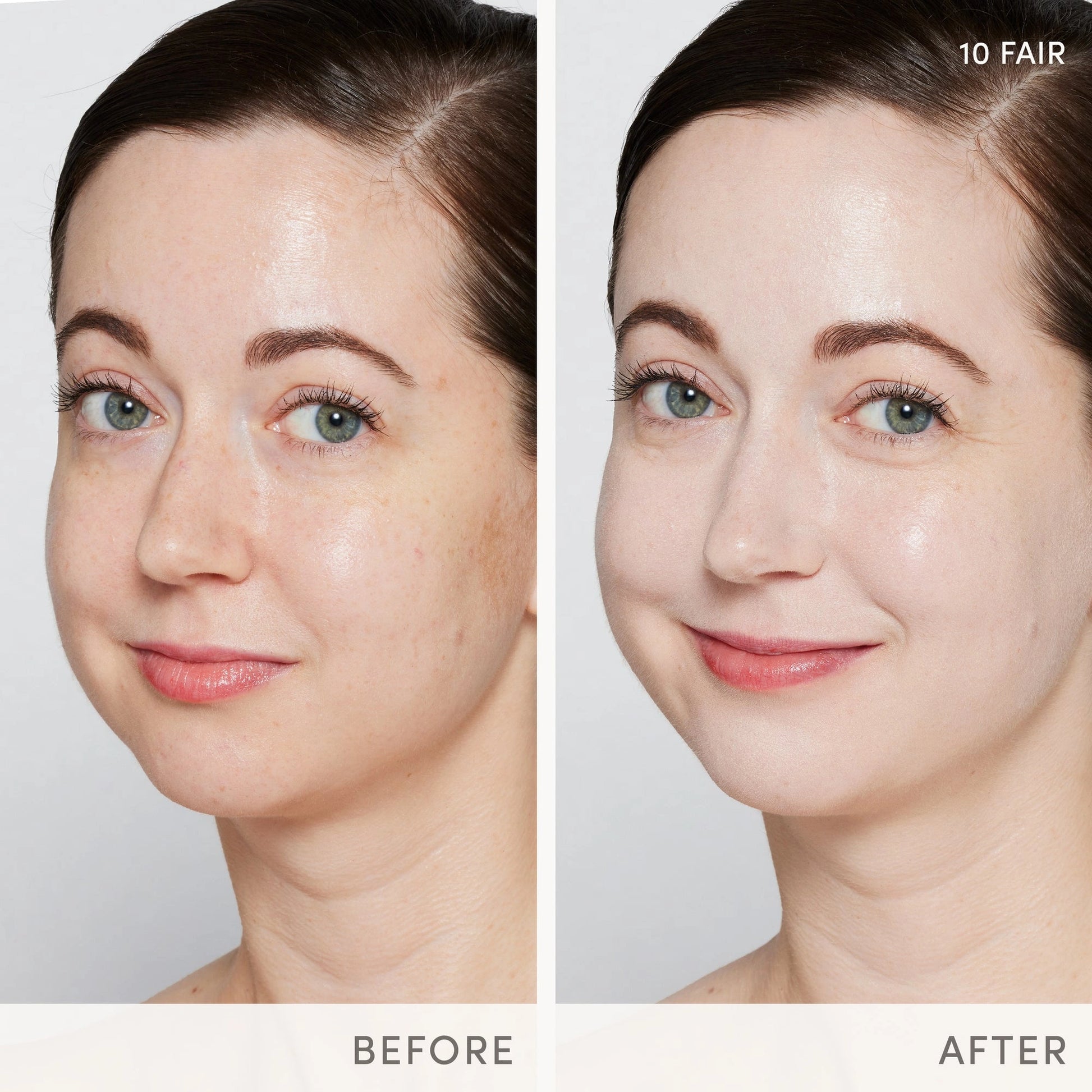 Jane Iredale Skintuition SPF30 Radiance-Boosting Liquid Foundation 10 Fair 30ml voor en na resultaat op lichte huid