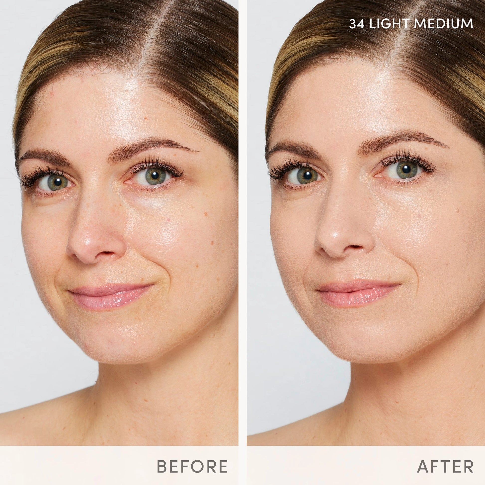 Jane Iredale Skintuition SPF30 Radiance-Boosting Liquid Foundation 34 Light Medium 30ml voor en na verschil op huid