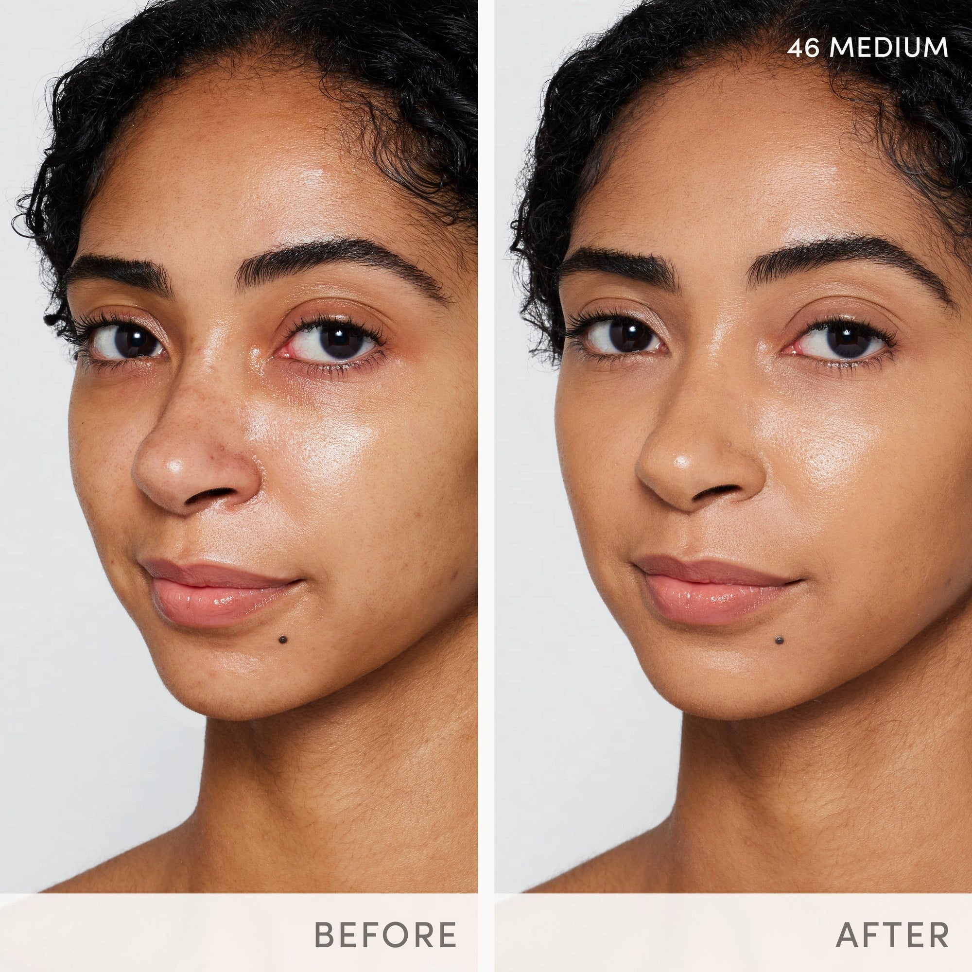 Jane Iredale Skintuition SPF30 Radiance-Boosting Liquid Foundation 46 Medium 30ml voor en na toepassing met egale teint