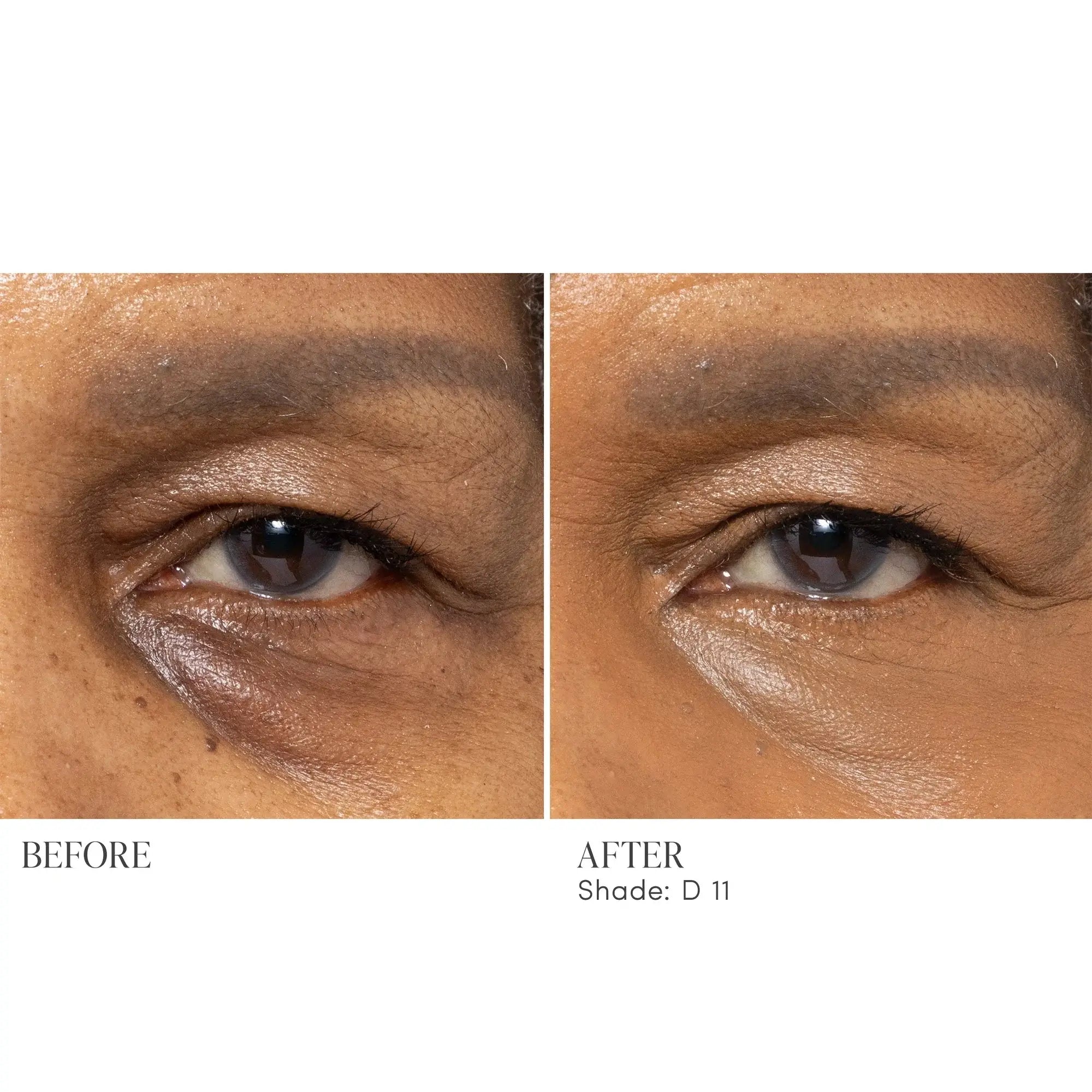 Jane Iredale Skintuition Brightening Under Eye Concealer D11 voor natuurlijke dekking en verlichting van donkere kringen, voor en na gebruik.