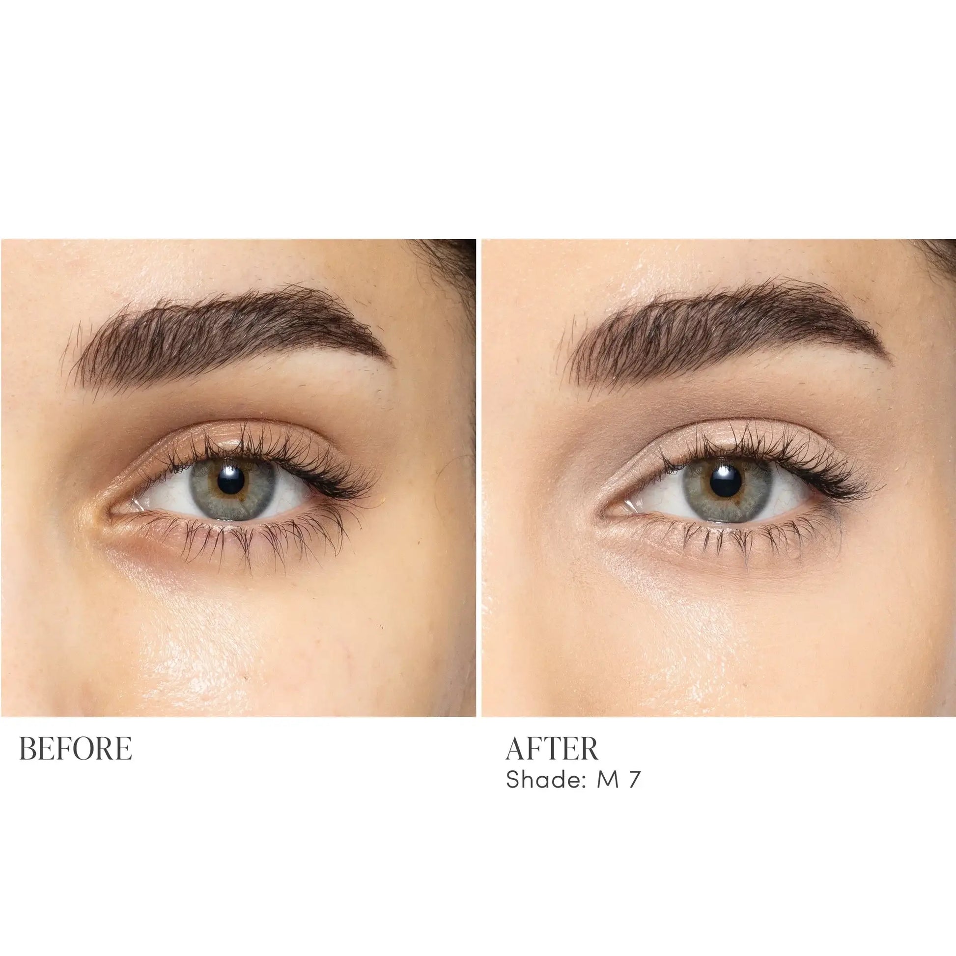 Jane Iredale Skintuition Brightening Under Eye Concealer M7 voor een stralende blik, zichtbaar verschil vóór en na toepassing.