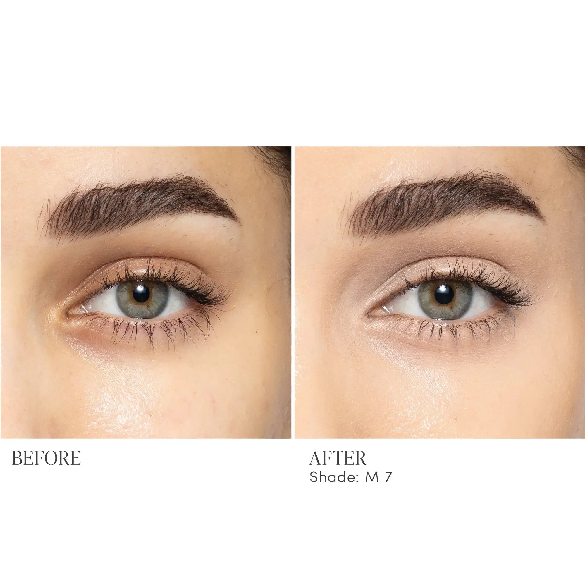 Jane Iredale Skintuition Brightening Under Eye Concealer M7 voor een stralende blik, zichtbaar verschil vóór en na toepassing.