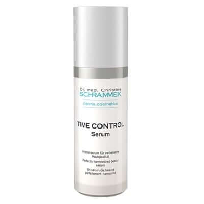 Schrammek Time Control Serum 30ml in een stijlvolle verpakking, optimale anti-aging huidverzorging met vitamine C.