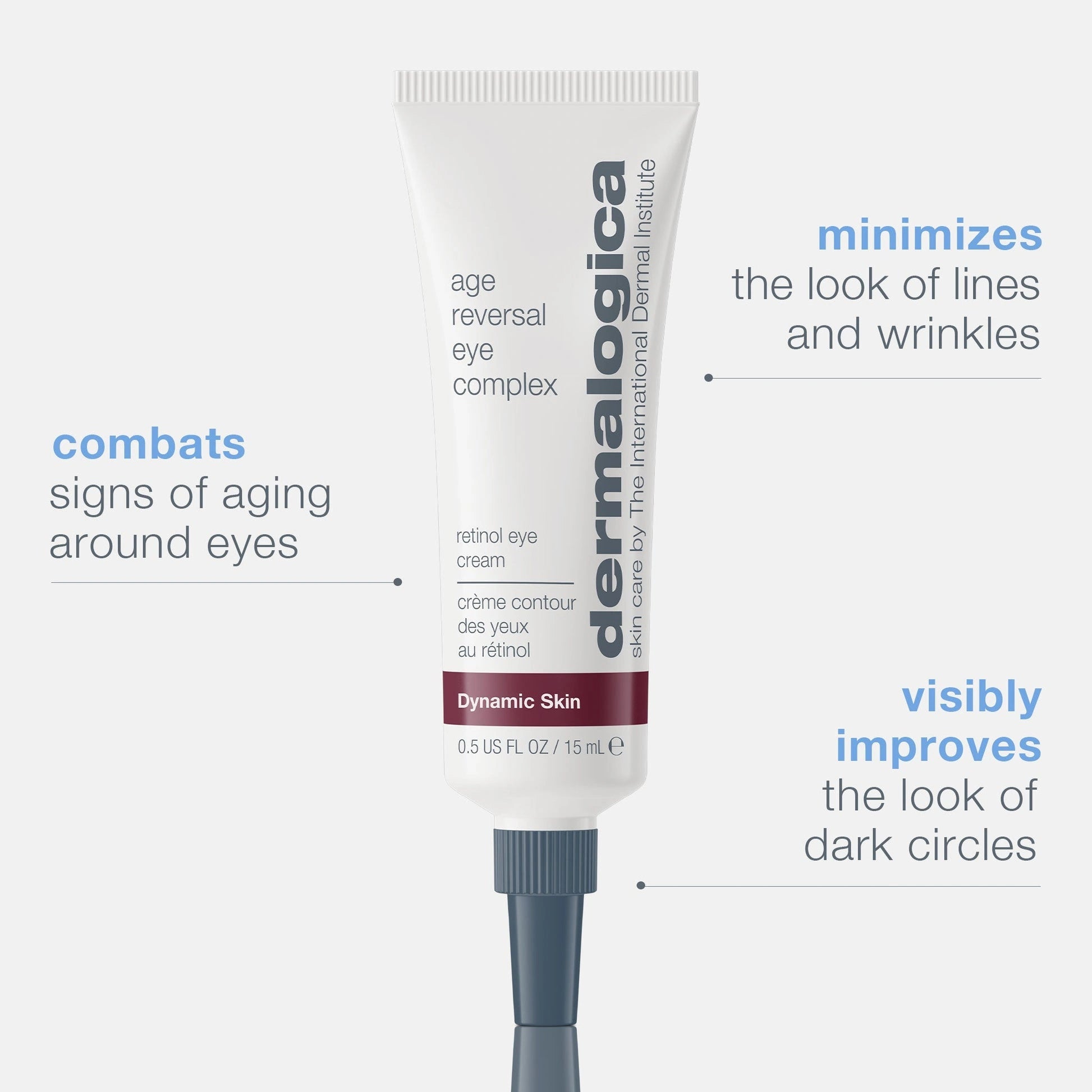 Dermalogica AGE Reversal Eye Complex 15ml retinol oogcrème tegen fijne lijntjes en donkere kringen, moderne verpakking met duidelijke tekst.