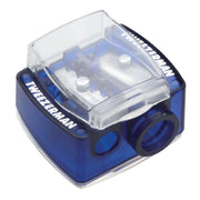 Tweezerman - Pencil Sharpener Blue met dubbele opening voor scherpe potloodpunten en diverse diktes.