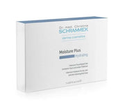 Schrammek Moisture Plus Ampul 7x 2ml verpakking met hydratatiebelofte voor een stralende huid en vermindering van fijne lijntjes.
