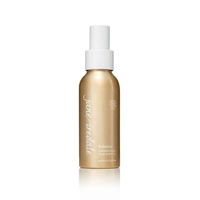 Jane Iredale Balance Hydration Spray 90ml in een gouden fles voor hydratatie van de vette huid.