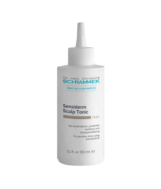 Schrammek Sensiderm Scalp Tonic 150ml voor kalmering van jeukende en rode hoofdhuid met handige applicatiefles.