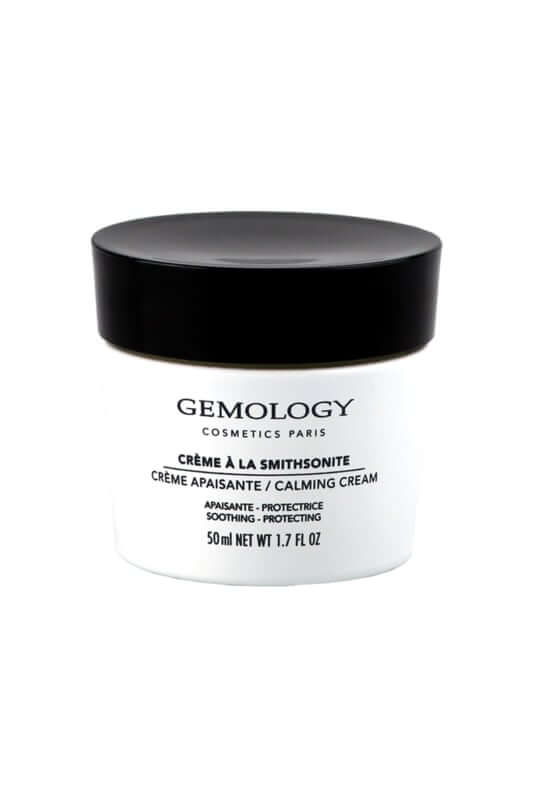 Gemology - Smithsonite Cream 50ml in een stijlvolle pot, biedt een kalmerende en beschermende huidverzorging.