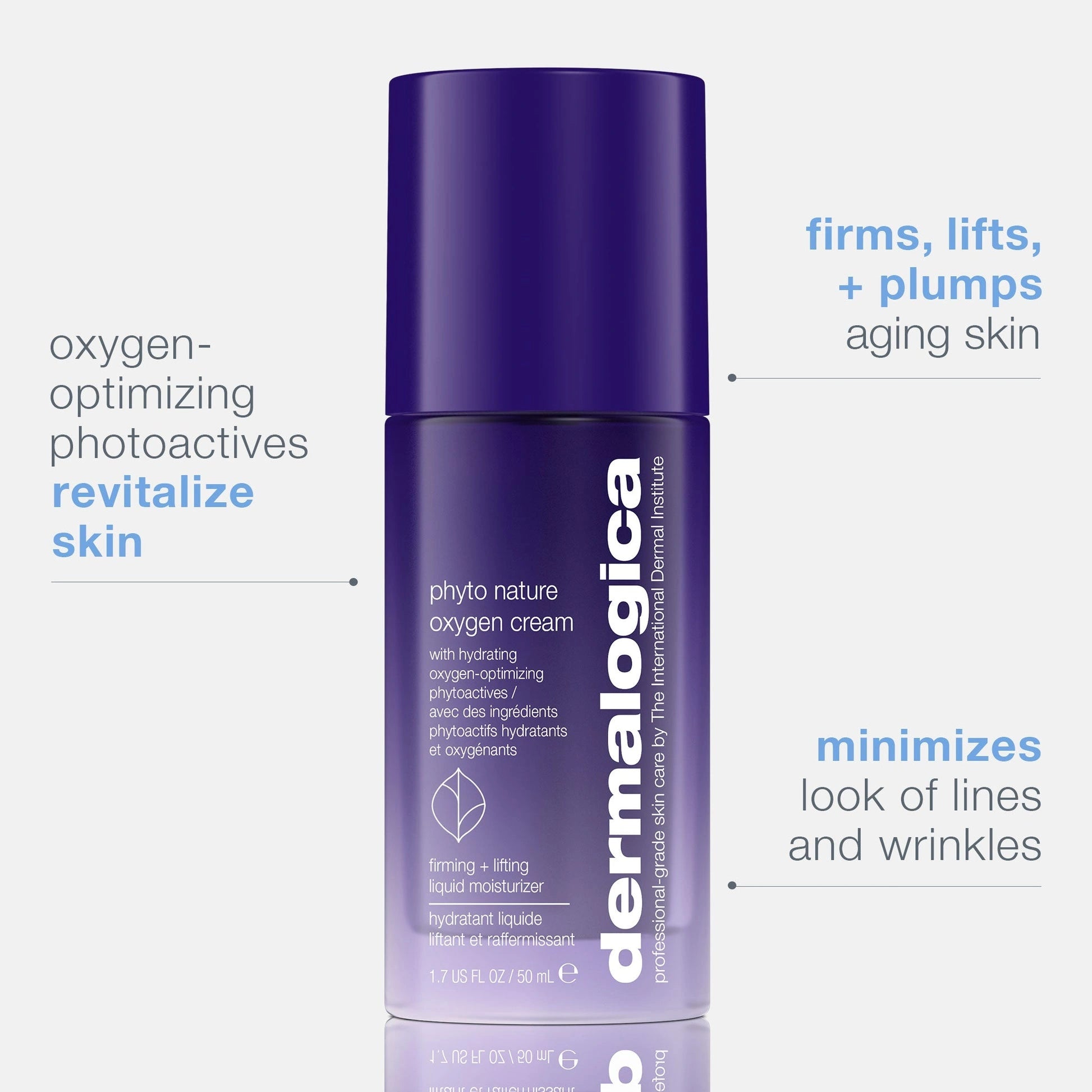 Dermalogica Phyto Nature Oxygen Cream 50ml in een paarse verpakking, hydrateert en revitaliseert de huid, vermindert fijne lijnen.