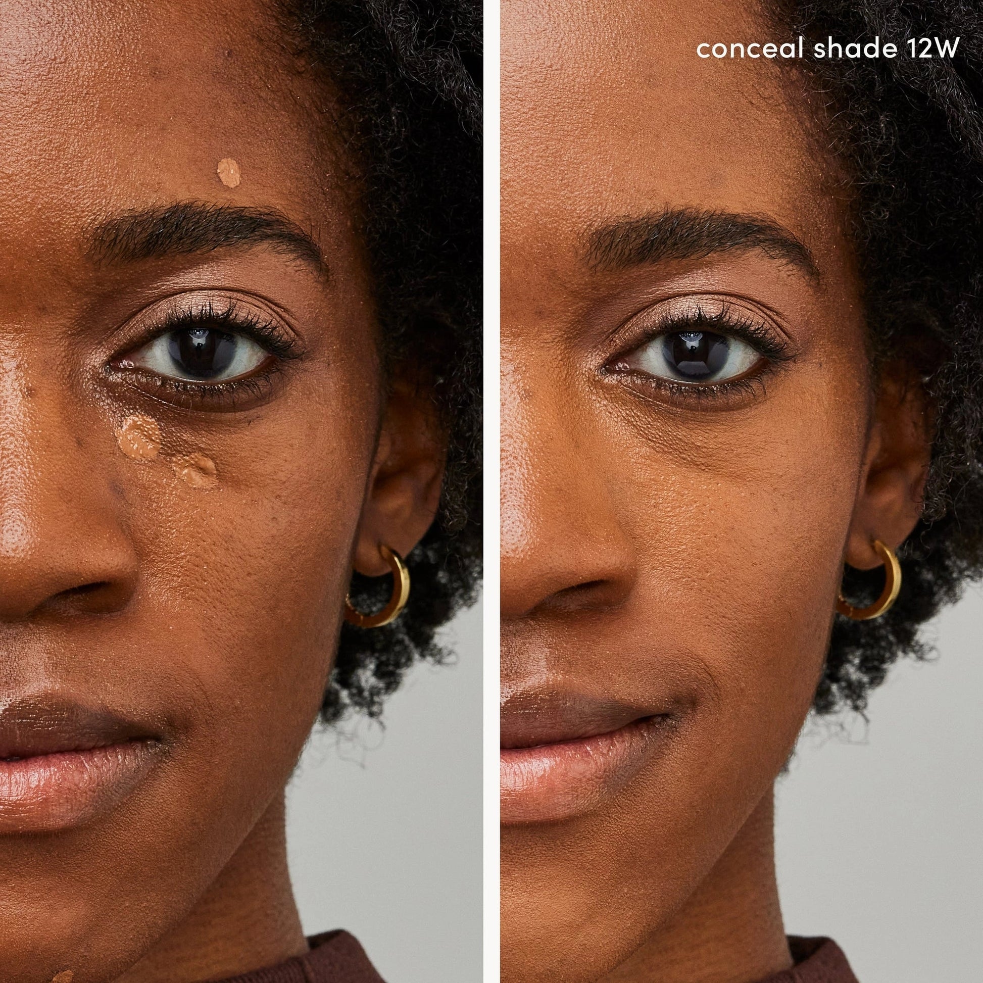 Jane Iredale PureMatch Liquid Concealer 12W Dark 5ml close-up op model met voor en na effect