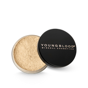 Youngblood Natural Loose Mineral Foundation Soft Beige 10g in zwarte verpakking met los poeder voor zachte warme ondertoon.
